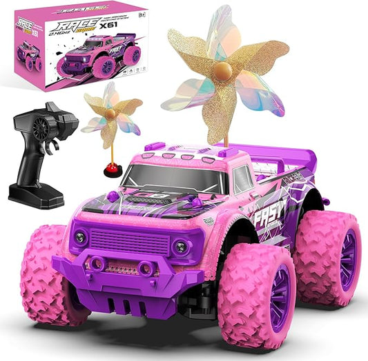 Remote Control Car for Girls: 1:20 Scale Pink Purple Rc Truck with LED Light and DIY Windmills - 20Km/h All Terrain Fast RC Cars, 2.4GHz Monster Truck Toys for Kids Gift