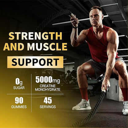 Creatine Monohydrate Gummies 5g for Men Women - Sugar Free Chewable Supplement. 180 Gummies Lemon.