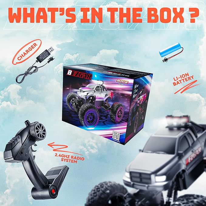 BEZGAR Remote Control Monster Trucks for Boys Age 4-7 - 1:14 All Terrain Rc Truck for Kids with Rechargeable Battery, 2.4GHz Remote Control Cars for 8-12 Year Old Boys Girls, Monster Trucks Toys