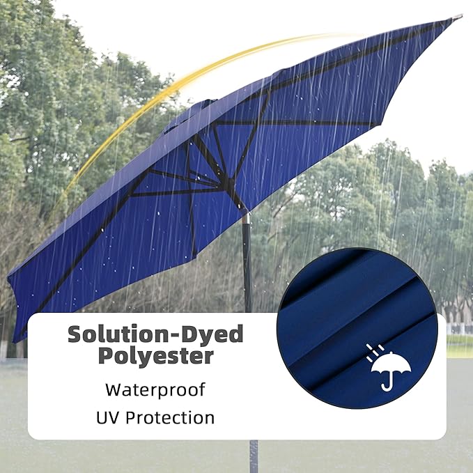 9FT Outdoor Patio Umbrella with Push Button Tilt and Crank, Beach Umbrella for Sun Shades, Market Umbrella with 6 Sturdy Metal Ribs, UV Resistant Waterproof for Garden, Backyard, Deck, Pool