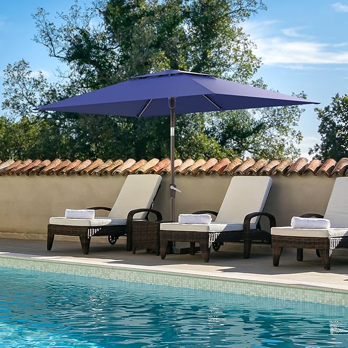 6.6x10ft Rectangular Patio Umbrella, 2 Tiers Outdoor Table Umbrellas with Push Button Tilt and Crank for Patio, Pool, Backyard, Deck, Picnic, Yard (Navy)