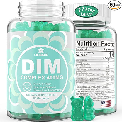 DIM Supplement Women 400mg, Estrogen Supplement for Women, Sugar Free DIM Gummies for Men & Women + Biotin, Flaxseed Oil, Burdock, Calendula, BioPerine for Hormone Balance, Menopause & Prostate 120Cts