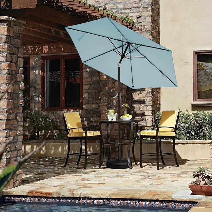 JEAREY 7.5FT Patio Umbrellas Outdoor Umbrella Table Market Umbrella with 6 Ribs,Tilt Button for Pool Deck Backyard Garden,Light Blue