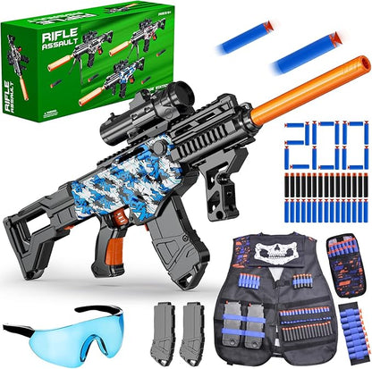 Toy Gun Automatic Sniper Rifle with Lanyard, Electric Realistic Toy Foam Blasters- 200 Darts, Tactical Vest Set, Scope and 2 Clips, Cool Toys for Kids Ages 8-12, Birthday Xmas Gifts for Boys Adults