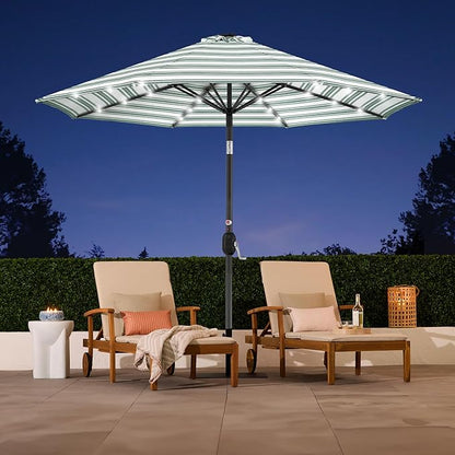 Best Choice Products 10ft Solar Polyester LED Lighted Patio Umbrella w/Tilt Adjustment and UV-Resistant Fabric - Striped Green