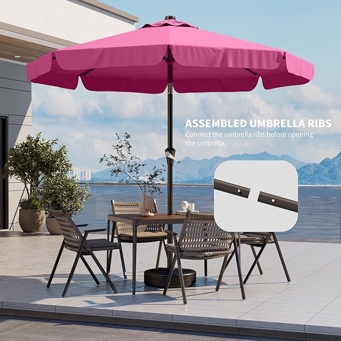 10FT Patio Umbrella Table Market Umbrella w/Tilt and Crank Outdoor Umbrellas for Garden, Deck, Backyard, Pool and Beach, Rose Pink