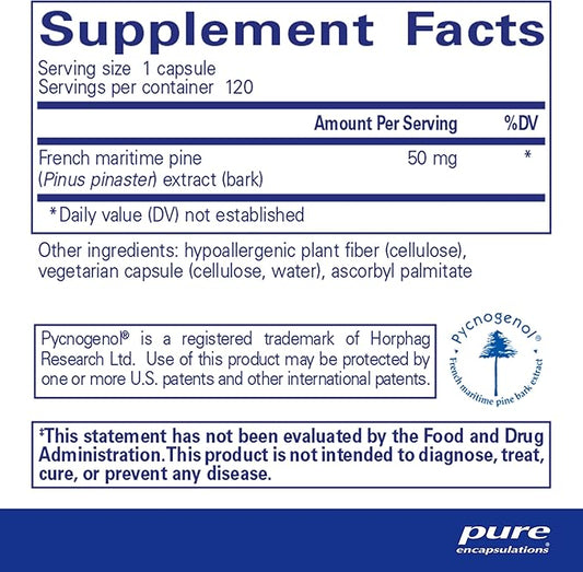 Pure Encapsulations Pycnogenol (Pine Bark Extract) 50 mg | Hypoallergenic Supplement to Support Cognitive Function and Cardiovascular Health | 120 Capsules