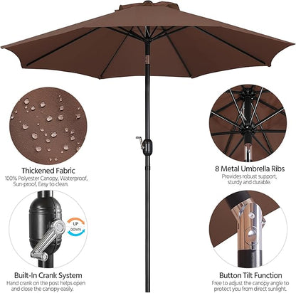 Yaheetech 9FT Patio Umbrella Outdoor Patio Market Table Umbrella Yard Sun Shade with Push Button Tilt & Crank for Garden/Beach/Lawn/Deck/Backyard/Pool, 8 Ribs, Brown