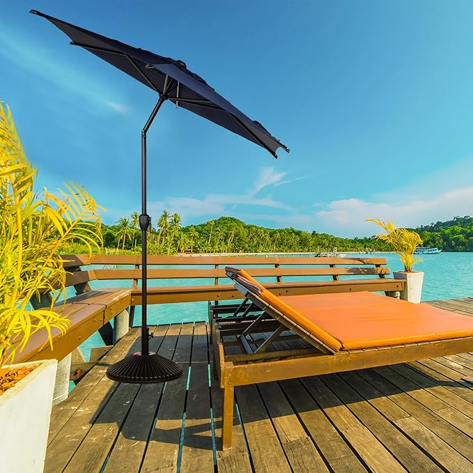 Abba Patio 7.5FT Lyon Outdoor Patio Umbrella Outdoor Table Umbrella with Push Button Tilt and Crank Market Umbrella 6 Sturdy Ribs UV Protection Waterproof for Garden Deck Backyard Pool Dark Blue.