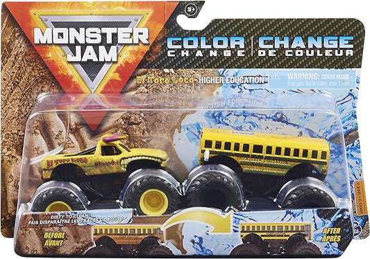 Monster Jam, Official El Toro Loco vs. Higher Education Color-Changing Die-Cast Monster Trucks, 1:64 Scale