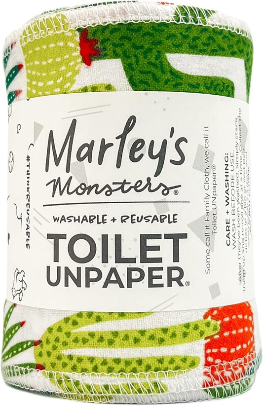 Marley's Monsters Toilet UNpaper - 24 count roll, Reusable Toilet Paper - Absorbent Bidet Cloth Wipes, (Cactus)
