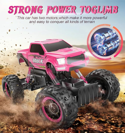 DOUBLE E Remote Control Car for Girls 1/12 Scale Monster Trucks Dual Motors Off Road RC Trucks, Girls Toys RC Crawler Vehicle Truck Toy, Birthday/Xmas Gift Ideas, Pink