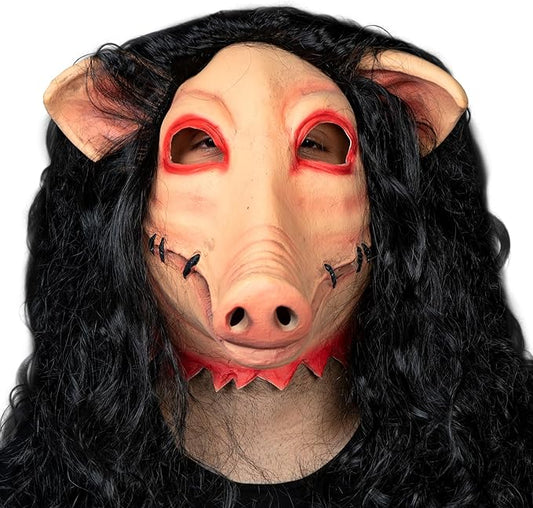 Zadin Scary Pig Mask for Adult, Jigsaw Pig Mask Halloween, Scary Latex Pig Head, Pig Face Mask Costume, Scary Halloween Horror Mask Cosplay, Jigsaw Mask, Universal