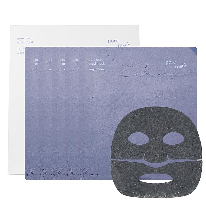 Pore Reset Mud Mask, No Tools and Brush Needed, Bentonite Clay Sheet Mask, 4+1 Pack