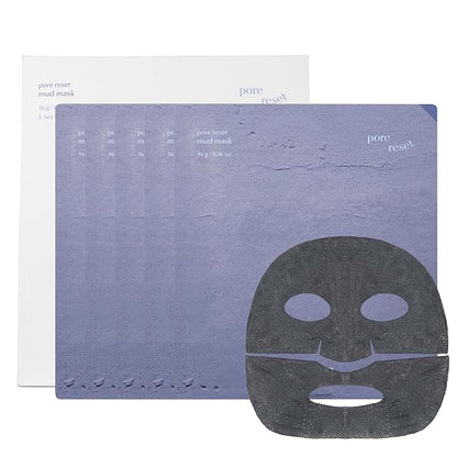 Pore Reset Mud Mask, No Tools and Brush Needed, Bentonite Clay Sheet Mask, 4+1 Pack