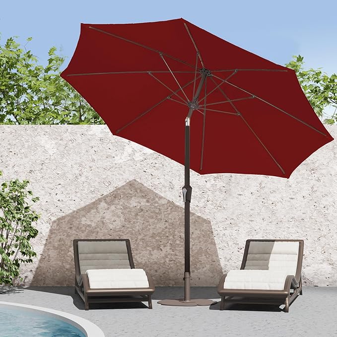 PatioKingdom 9FT Patio Outdoor Umbrella-UPF 50+ Sun Shade with Wind Vent, Push-Button Tilt & Smooth Crank Lift, Rust-Resistant Fiberglass Frame for Garden, Backyard,Yard