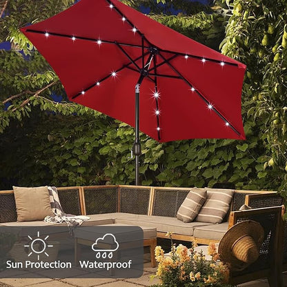 Blissun 7.5 ft Solar Umbrella, 18 LED Lighted Patio Umbrella, Table Market Umbrella