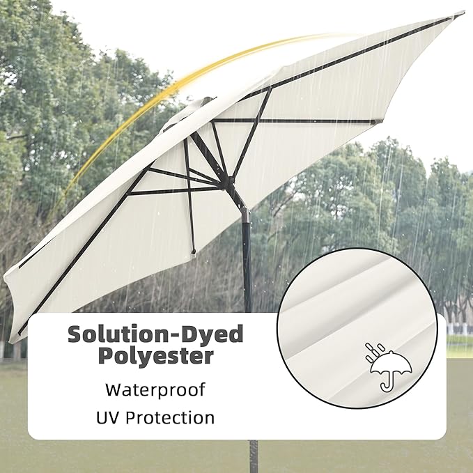 9FT Outdoor Patio Umbrella with Push Button Tilt and Crank, Beach Umbrella for Sun Shades, Market Umbrella with 6 Sturdy Metal Ribs, UV Resistant Waterproof for Garden, Backyard, Deck, Pool