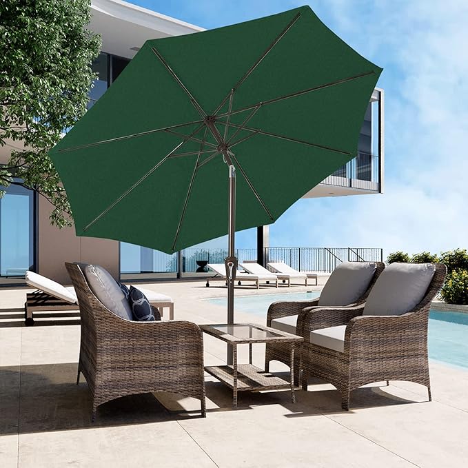 JEAREY 9FT Outdoor Patio Umbrella Outdoor Table Umbrella with Push Button Tilt and Crank, Market Umbrella 8 Sturdy Ribs UV Protection Waterproof for Garden, Deck, Backyard, Pool (Dark Green)