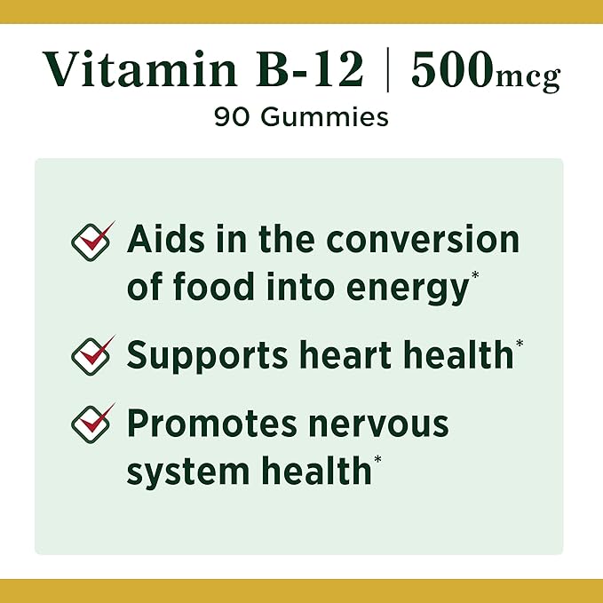 Nature's Bounty Nature’s Vitamin 500mcg Gummies Fruit Flavored Gummy Vitamin Supplements for Adults, B-12, 90 Count