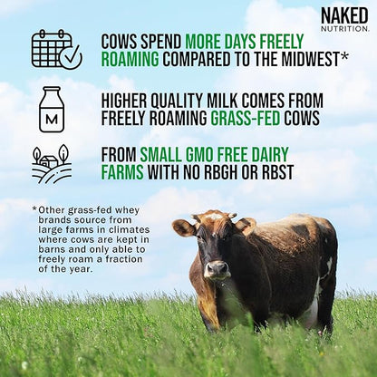 Naked WHEY 5LB 100% Grass Fed Unflavored Whey Protein Powder - Only 1 Ingredient, Undenatured - No GMO, Soy or Gluten - No Preservatives - Promote Muscle Growth and Recovery - 76 Servings