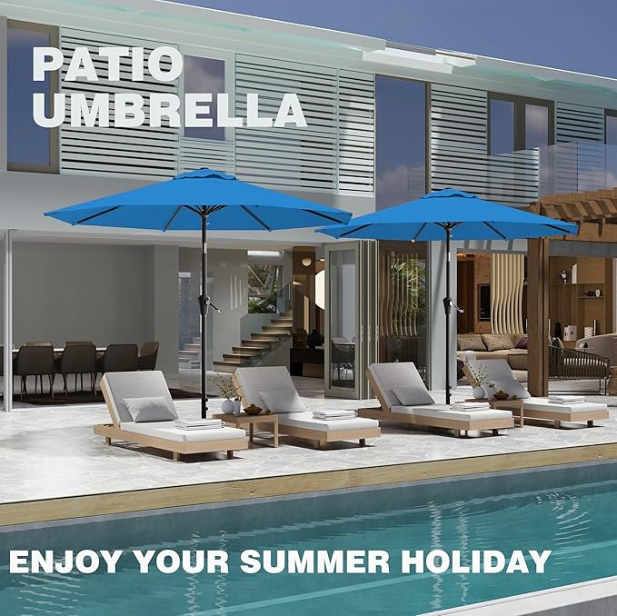 9 FT Patio Umbrella for Outdoor, Outdoor Umbrella with Push Button Tilt and Crank, Outdoor Patio Umbrellas with 8 Sturdy Ribs for Market, Garden, Deck, Backyard, Pool (Royal Blue)