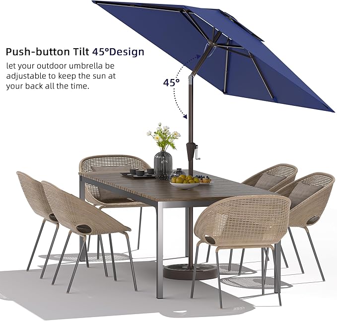 6.6x10ft Rectangular Patio Umbrella, 2 Tiers Outdoor Table Umbrellas with Push Button Tilt and Crank for Patio, Pool, Backyard, Deck, Picnic, Yard (Navy)