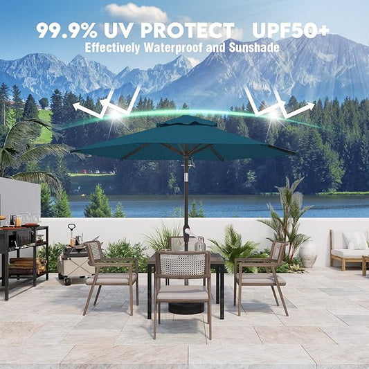7.5FT Patio Umbrella Table Market Umbrella w/Tilt and Crank Heavy-Duty Round Outdoor Umbrellas for Garden, Deck, Backyard, Pool and Beach, Lake Blue