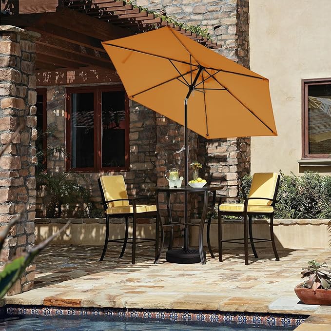 JEAREY 7.5FT Patio Umbrella Market Table Umbrella with 6 Sturdy Ribs, Push Button Tilt/Crank Outdoor Umbrella for Garden, Deck, Backyard, Pool and Beach,Tropical Orange