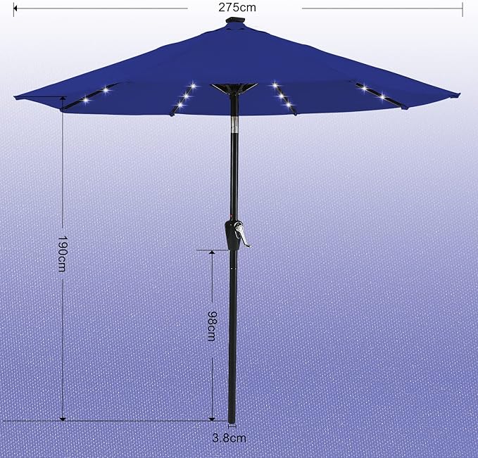 ABCCANOPY Durable Solar Led Patio Umbrellas with 32LED Lights 9FT (Royal Blue)