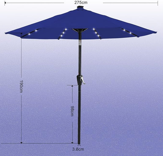 ABCCANOPY Durable Solar Led Patio Umbrellas with 32LED Lights 9FT (Royal Blue)