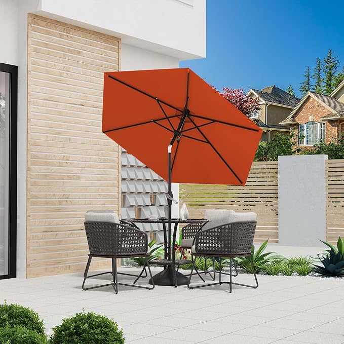 7.5FT Patio Umbrella Table Market Umbrella w/Tilt and Crank Heavy-Duty Round Outdoor Umbrellas for Garden, Deck, Backyard, Pool and Beach, Orange