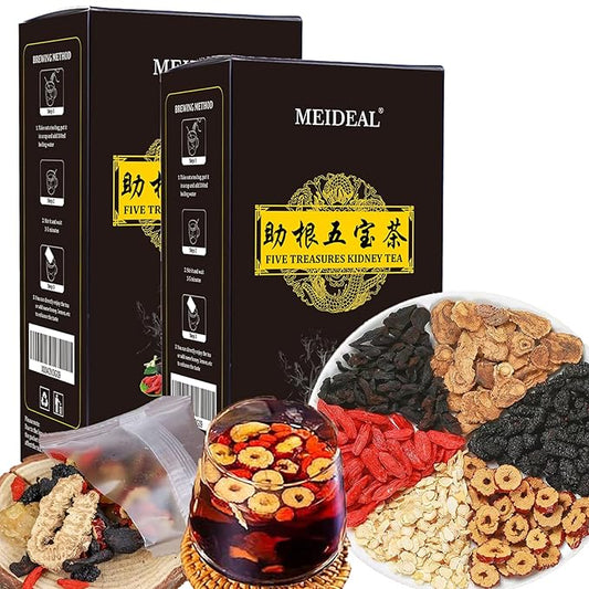 Ginseng Five Treasures Kidney Tea, Organic Herbal KidneyTea for Men and Women, 7 Precious Natural herbal Formula, Chinese Herbal Tea for kidneys (2 Boxes 20 bags)