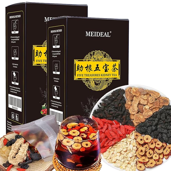 Ginseng Five Treasures Kidney Tea, Organic Herbal KidneyTea for Men and Women, 7 Precious Natural herbal Formula, Chinese Herbal Tea for kidneys (2 Boxes 20 bags)