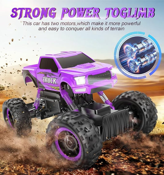 DOUBLE E Remote Control Car for Girls 1/12 Scale Monster Trucks Dual Motors Off Road RC Trucks, Girls Toys Gifts for Girls Daughter Kids, Birthday Gift Ideas, Purple