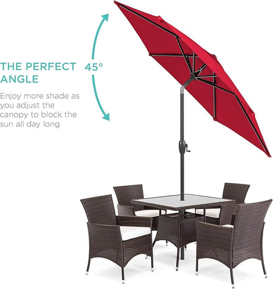 Best Choice Products 7.5ft Heavy-Duty Round Outdoor Market Table Patio Umbrella w/Steel Pole, Push Button Tilt, Easy Crank Lift - Red