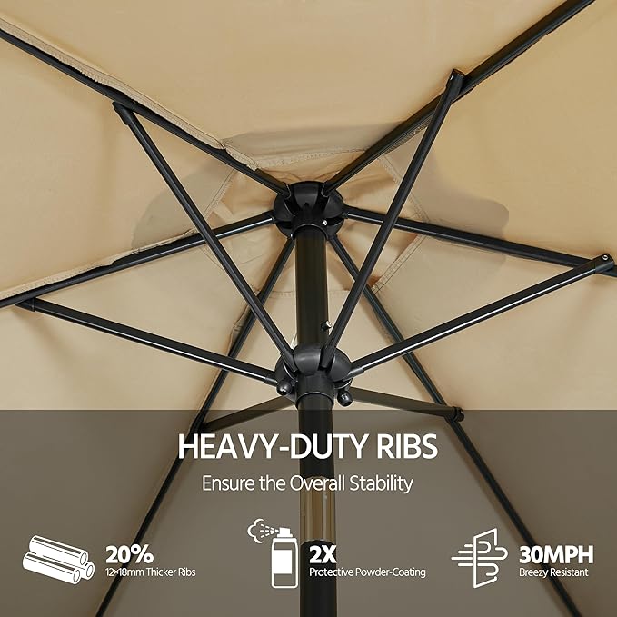 Yaheetech Outdoor Patio Umbrella, 7.5ft Table Market Umbrella with Push Button Tilt and Crank & Sturdy Ribs UV Protection for Garden, Deck, Backyard, Pool, Tan
