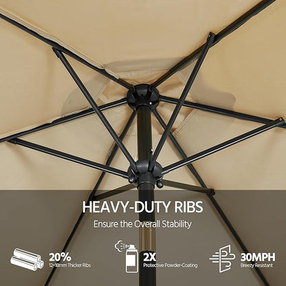 Yaheetech Outdoor Patio Umbrella, 7.5ft Table Market Umbrella with Push Button Tilt and Crank & Sturdy Ribs UV Protection for Garden, Deck, Backyard, Pool, Tan