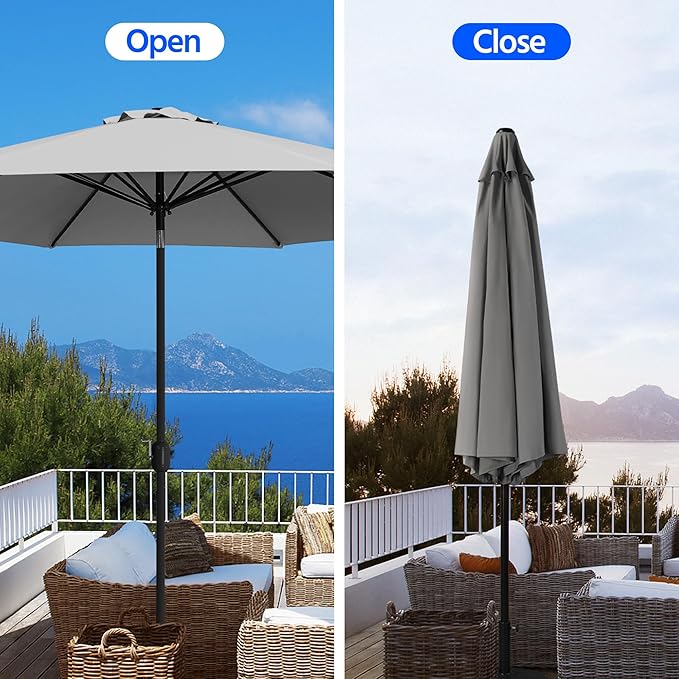Yaheetech Patio Umbrella, 11FT Outdoor Table Market Umbrella with Push Button Tilt and Crank, Yard Umbrella with 8 Sturdy Ribs for Garden, Deck, Backyard, Pool, Gray