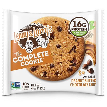 Lenny & Larry's The Complete Cookie, Peanut Butter Chocolate Chip, Soft Baked, 16g Plant Protein, Vegan, Non-GMO, 4 Ounce Cookie (Pack of 12)