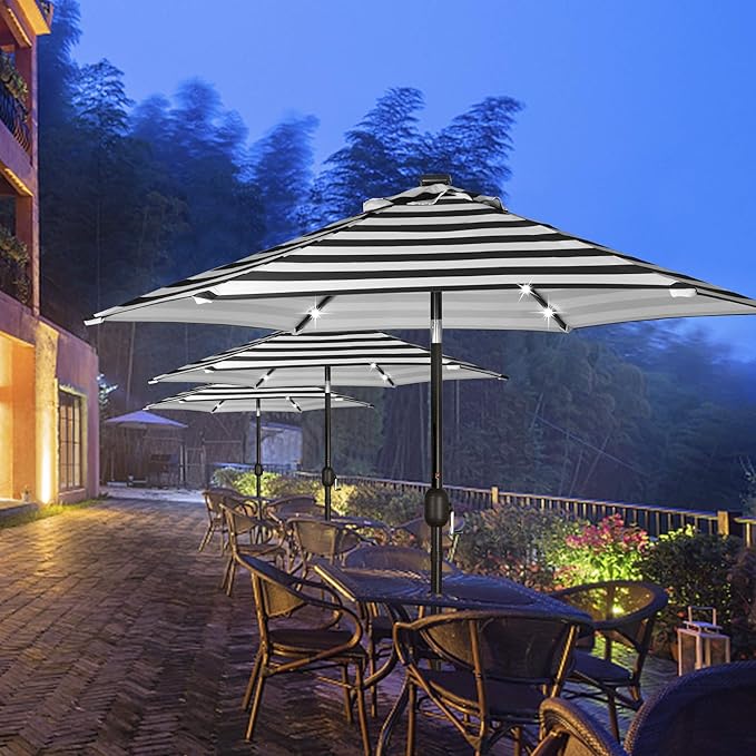Blissun 7.5 ft Solar Umbrella, 18 LED Lighted Patio Umbrella, Table Market Umbrella