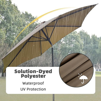 9FT Outdoor Patio Umbrella with Push Button Tilt and Crank, Beach Umbrella for Sun Shades, Market Umbrella with 6 Sturdy Metal Ribs, UV Resistant Waterproof for Garden, Backyard, Deck, Pool