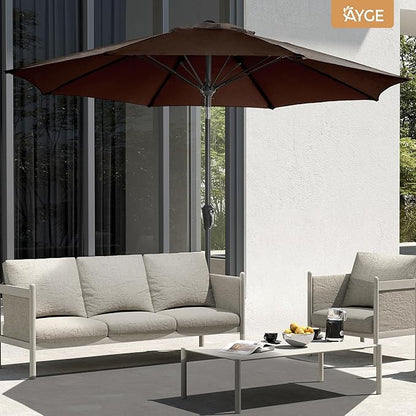 Ayge 9FT Large Outdoor Patio Umbrella Market Table Umbrella-UV Resistant, Easy Push Button Tilt and Crank, 8 Sturdy Fiberglass Ribs Heavy-Duty Pool Umbrella for Deck, Backyard,Garden