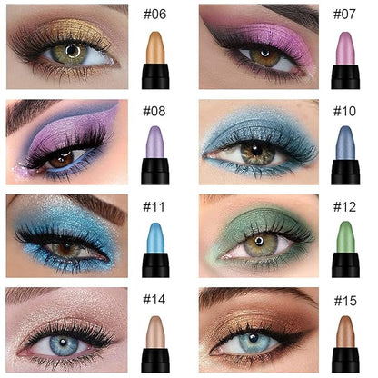 Colorful Shimmer Eye Shadow Stick Glittering Eye Shadow Sticks Set with Retractable and Waterproof Eyeshadow Pencil for Long-Lasting Makeup Eyeshadow (16 Pcs)