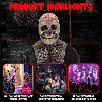 Skull Mask - Scary Full Head Skeleton Headgear - Realistic Halloween Cosplay Latex Horror Mask