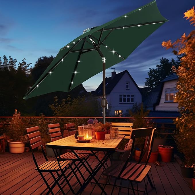 Blissun 7.5 ft Solar Umbrella, 18 LED Lighted Patio Umbrella, Table Market Umbrella