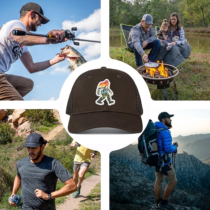 Mesh Bigfoot Hat Leather Cap for Men- Great Snapback Closure Sasquatch Hat for Hunting & Hiking