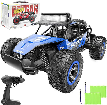 BEZGAR TB141 RC Cars-1:14 Scale Remote Control Car, 2WD High Speed 20 Km/h Electric Toy Off Road RC Car Vehicle Truck Crawler with LED Headlight and Two Rechargeable Batteries for Kids and Adults