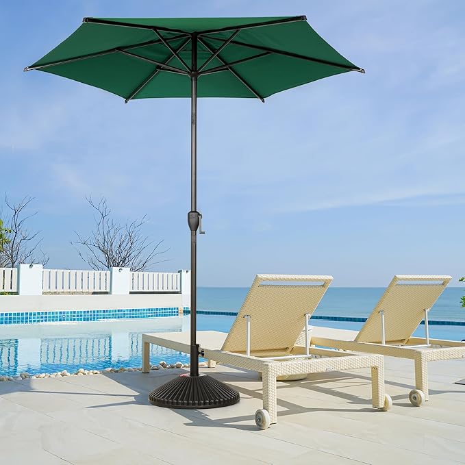 Abba Patio 7.5FT Lyon Outdoor Patio Umbrella Outdoor Table Umbrella with Push Button Tilt and Crank Market Umbrella 6 Sturdy Ribs UV Protection Waterproof for Garden Deck Backyard Pool Dark Green