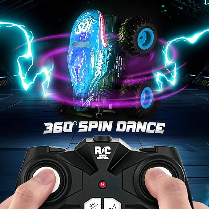 BEZGAR Monster Truck Toys - Remote Control Monster Truck with Light & Music, Dinosaur Toys for Kids, 1:20 Scale RC Truck with 360° Spins and Drifting, Remote Control Car for Boys Blue